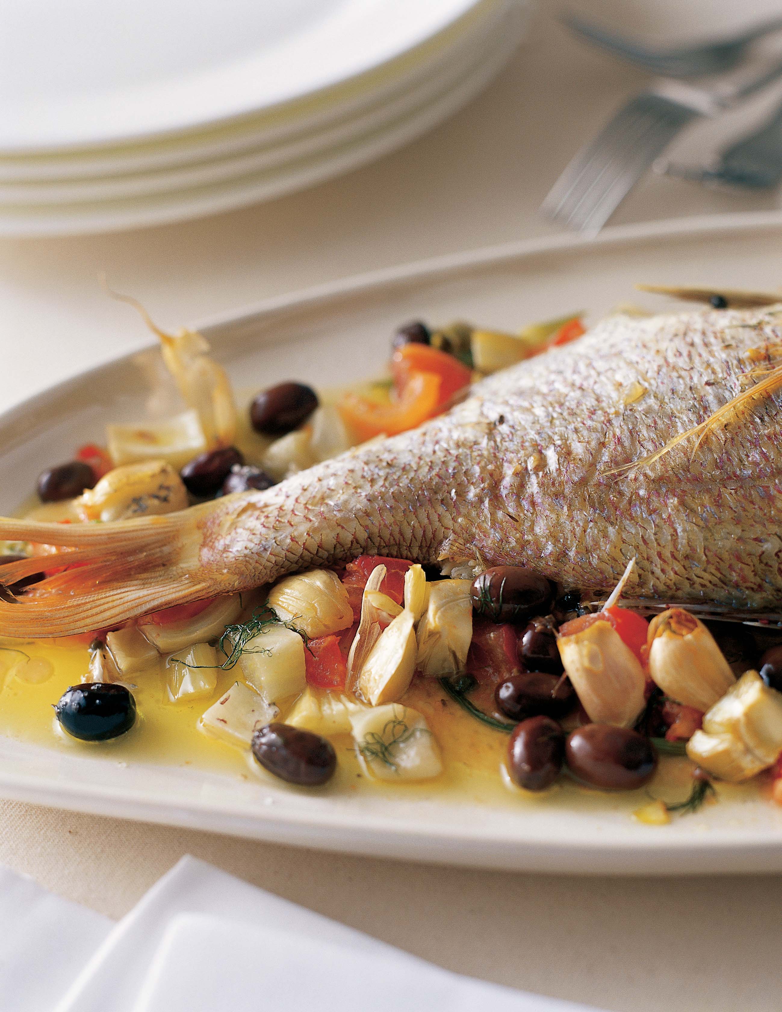 Roasted snapper with olives & fennel - Stefano's